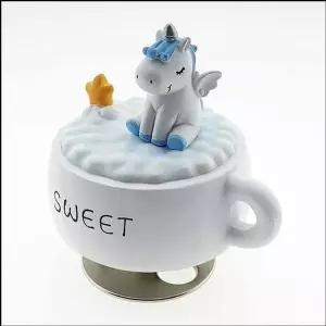 BS 도자기 회전 오르골(뮤직박스)-커피잔과 유니콘과 별