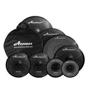 아르보레아 저음량 심벌 8PCS 드럼 세트용 블랙 콰이어트 연습 심벌즈 10 12 SPLASH 14 HIHATS 16 CRASH 18 20 RIDE CHINA SILENT 심벌즈와 심벌백 포함