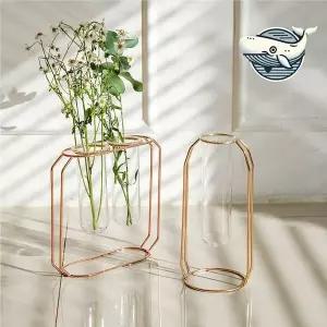 모던 인테리어 꽃꽂이 화병 금속 프레임 유리 와이어화병