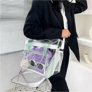 투명 숄더 토트백(민트) 바캉스 물놀이 가방 비치백