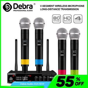데브라 오디오 4 채널 무선 마이크 시스템, 휴대용 노래방 교회 연설 세트, 80m 범위