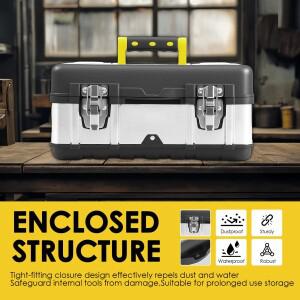 휴대용 공구 상자, 전기 기술자 및 자동차 수리를 위한 탈착식 트레이가 있는 견고한 플라스틱 스테인리스