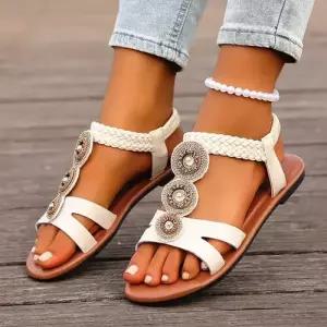 여성 캐주얼 샌들 플랫 비치 슬링백 보헤미안 큐빅 빅사이즈 여름용 러블리 스트랩 신발 다올2