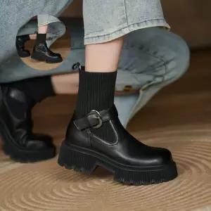 여성 가보시 통굽 니트 스판 앵클부츠 788