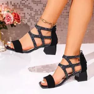 여성 여름 토오픈 빅사이즈 배색 뒷지퍼 웨지힐 힐 샌들 MODU2