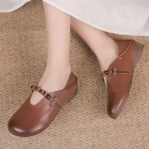 빈티지 리얼 사계절 봄철 가죽 컴포트 핸드메이드 펌프스 로퍼 여자플랫슈즈 구두 ible1