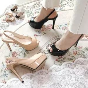 여성펌프스힐 블링구두 에나멜 가보시 토오픈 슬링백 킬힐 13.5cm