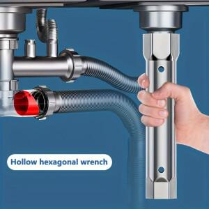 이온 바 및 온수기용 이중 헤드 육각 파이프 렌치: 싱크대, 욕실 수도꼭지에서 렌치를 제거하는 데 이상적
