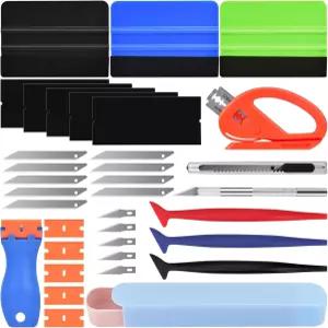 PACETAP 자동차 비닐 랩 도구 키트 35개 패키지 가방 포함 윈도우 틴트 펠트 스퀴지 엣지 트리머 소프트
