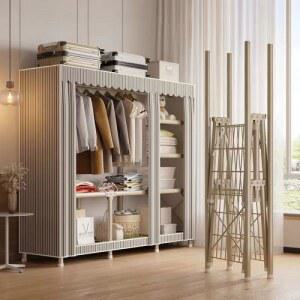 조립식 가정용 접이식 옷장 DIY 가구 커튼형 미니 럭셔리 튼튼한 보관함 상자 스탠드