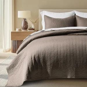 에버그레이스홈 코튼 새틴 퀼트 세트 퀸 사이즈 프리 워싱 채널 스티치 커버렛 침대 스프레드 사계절용