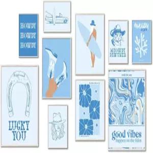 유니로 코스탈 카우걸 룸 데코 손녀 라이트 블루 비치 월 에스테틱 포스터 사진 트렌디 아트 프린트 프레피