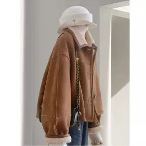 일체형 양면 양털 모피 램스울 숏 여성패션 상의 초겨울 도톰한 코트 봄가을 세무 DL3