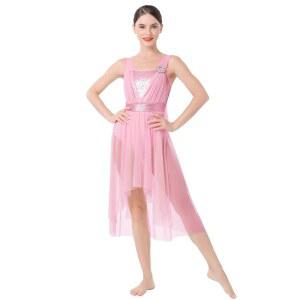 오다스도 여성 서정적인 댄스 드레스 모던 컨템포러리 코스튬 시퀀싱 메쉬 툴레 하이 로우 스커트 발레 댄스웨어