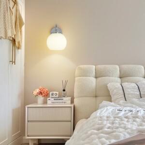 현대 간단한 부드러운 스타일 벽 램프 금속 바디 크롬 컬러 침실 장식 Sconce 빛 LED 아크릴 전등 갓 복도