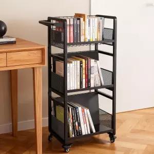 GSMFS 북 카트 헤비 듀티 양면 무소음 휠 3 자석 책꽂이 거실 소파 침대 도서관 기울어진 책장 공부방