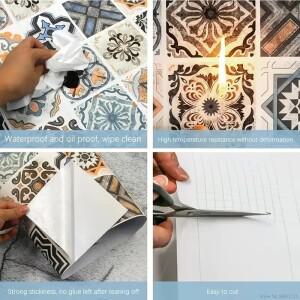 유럽 스타일 내유성 주방 가구 벽 스티커, 자체 접착 PVC 욕실 타일, 방수 캐비닛 벽지, 40cm