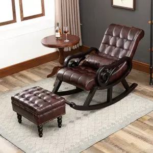 원목 흔들의자 발코니 의자 거실 안락체어 휴식 스윙체어 가죽