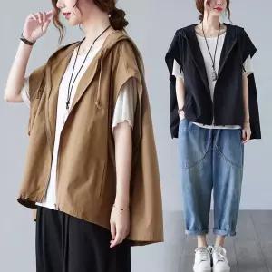 타노스가을 캐주얼 여친 빅사이즈 코트 민소매 마이너 조끼 후드 나시 루즈핏 데일리룩 KUK3