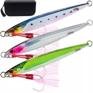 게피쉬터 3pcs 소금물 수직 낚시용 금속 지깅 스푼 스피드 빠른 심해 어시스턴트 훅으로 빛나는 리드