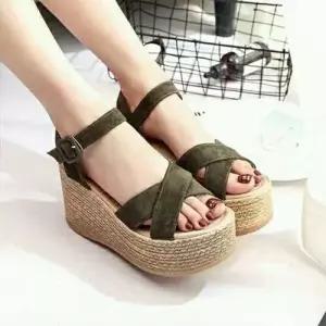 여자 하계 MN 샌들 세무 통굽 빅사이즈 보더 가보시 솔리드 웨지 웨지힐 크로스 인기2