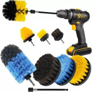 가정용 욕실 자동차 주방 모서리 싱크대 고집스러운 얼룩 타일용 9개 드릴 브러시 부착 세트 단단하고