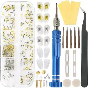 ESSO 안경 수리 키트 업그레이드된 금색 및 은색 나사 포함 5-in-1 드라이버 코 패드 이어 그립 선글라스용