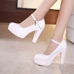 높이 웨딩슈즈 통굽 본식 피로연 구두 결혼식 드레스 하이힐 스트랩 브라이덜