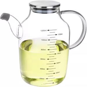 스테인리스 스틸 뚜껑이 있는 QWORK 1200ML/40Oz 대형 유리 식용유 병 올리브 오일 식초 간장 주방