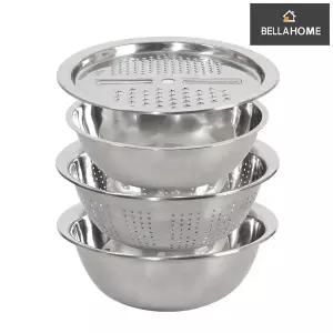 (벨라홈) 스탠레스 만능강판 4종세트(CN9619) 믹싱볼 타공채반 양푼이 스텐강판