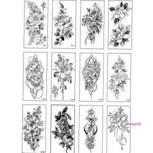 흑백 꽃 장미 여름 12종세트 패션 대형 타투스티커 꽃여름mno817