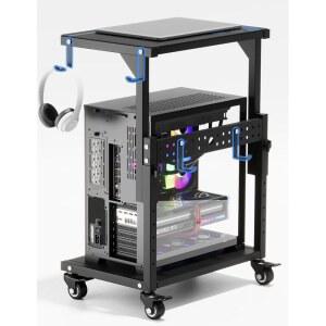 주아비알라 컴퓨터 타워 스탠드, 바닥용 6레벨 높이 조절 가능한 PC 게이밍 오피스 홈용 모바일 롤링 CPU 홀더 카트, 21.34