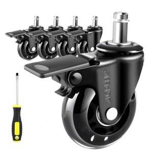 하드우드 바닥 매트 카펫 타일을 위한 브레이크 시스템이 장착된 2.5인치 범용 장착 잠금 캐스터, 드라이버가 안전한 롤러 휠 교체, 5개 세트의 시스템을 갖춘 AGPtEK 사무실 의자 캐스터