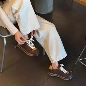 여성용 빈티지 빵 슈즈 스트랩 버전 통굽 운동화 캔버스화 소가죽 OP5