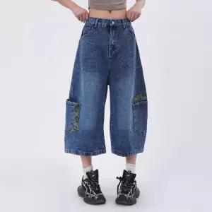 바지 여친 일자 날씬해보이는 일자핏 멀티포켓 커브드 청바지 7부 KS1