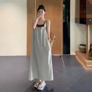 데이트룩 여행룩 인생컷룩 스트랩 멜빵 롱원피스2컬러