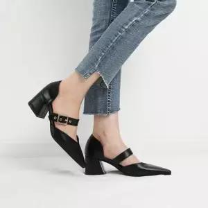 스트랩구두 뾰족코 스트랩 메리제인 통굽 스틸레토 미들굽힐Y