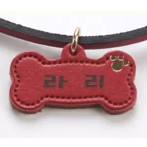 아기묘인식표 애견 가죽 뼈다귀 인식표 목걸이 L 소형견 이름표 1P