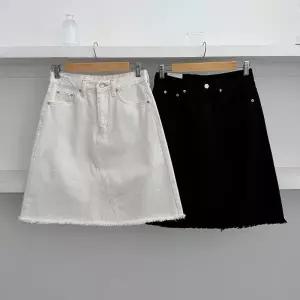 [다잇템] 여성 중간 에이라인 데님스커트 하프 진 논스판 컷오프 스커트