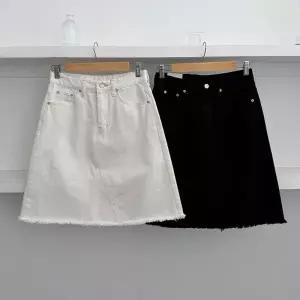 [다잇템] 여성 중간 에이라인 데님스커트 하프 진 논스판 컷오프 스커트