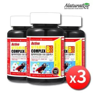 네추럴라이즈 활력 비타민B 100 컴플렉스 3병 9개월분 고함량 B100 비타민B군 비군 B1 B2 B3 B5 B6 B9 B12