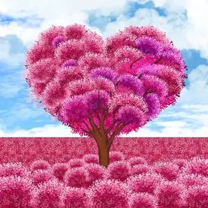 TBZ 핑크 하트 나무 (캔버스) 보석십자수 30x30