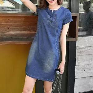 데님 미니 스커트 키작녀 빈티지 반팔 진청 원피스 (HSJ-WE444AE)