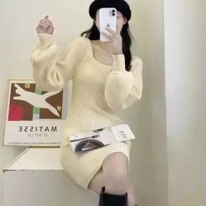 스퀘어넥 니트 미니 숏 원피스 봄 가을 코디 데이트룩 (HSJ-WFIDR6E)