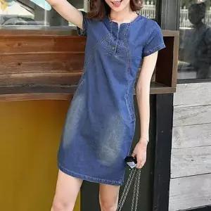 데님 미니 스커트 키작녀 빈티지 반팔 진청 원피스 (HSJ-WE444AE)