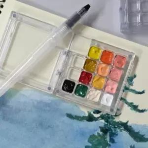 팔레트 15색 아크릴 물감 휴대용 투명 소형