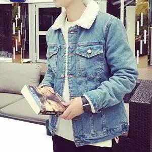 남성 양털 안감 데님 아우터 점퍼 청 자켓 연청 (HSJ-WFG0LWJ)