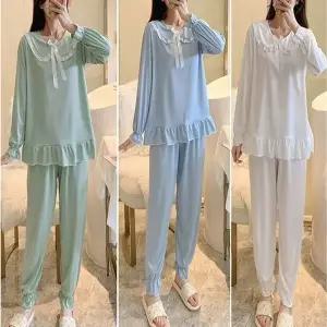 여자 러블리 카라 리본 공주 수면 잠옷 레이스 파자마 (HSJ-WCC7594)