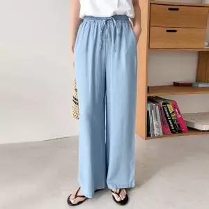 여성 봄 여름 아이스 밴딩 와이드 청바지 데님 팬츠 PN0577S