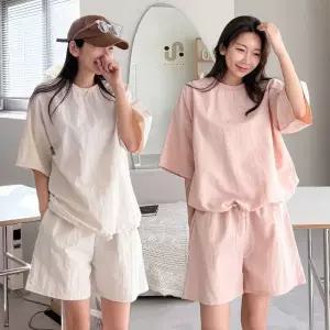 여성 여름 바스락 나일론 반팔 티셔츠 밴딩 반바지 아노락 세트 츄리닝 PST0231S 빅사이즈 루즈핏